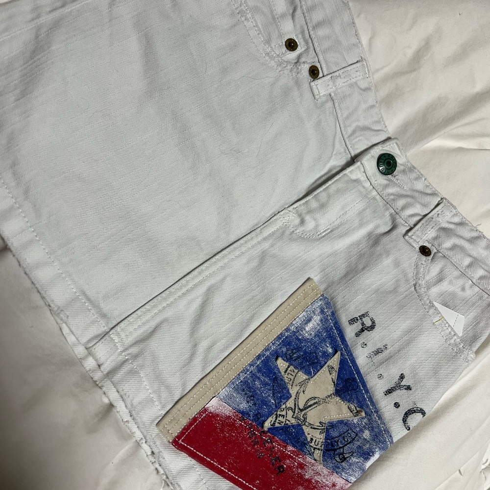 White Denim Shorts with Ralph Lauren Yacht Club flag